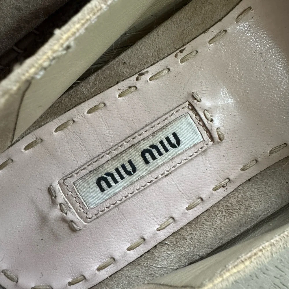Miu Miu Beige Nubuck Embellished Platform Espadrilles 41/ 10.5